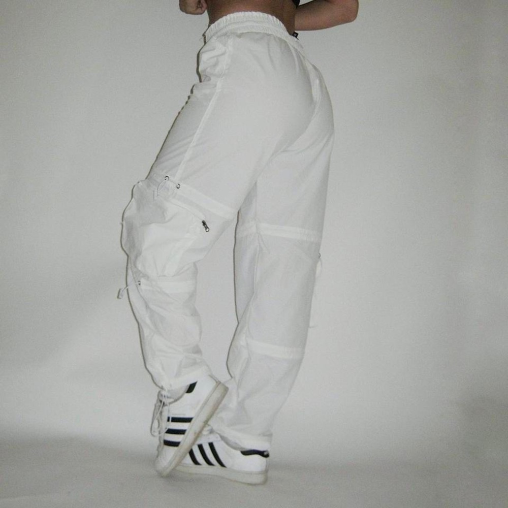 White parachute pants